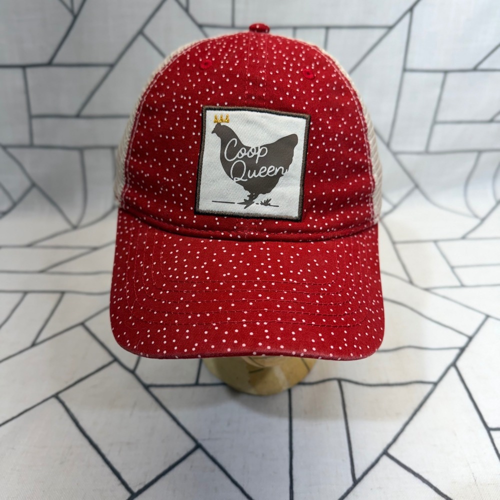 Infinity Her Trucker Hat OSFM Red Polka Dot‎ Coop Queen Chicken Patch Mesh Back